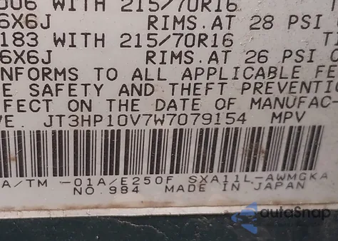 1998 Toyota Rav4 из США, поврежденный, VIN JT3HP10V7W7079154